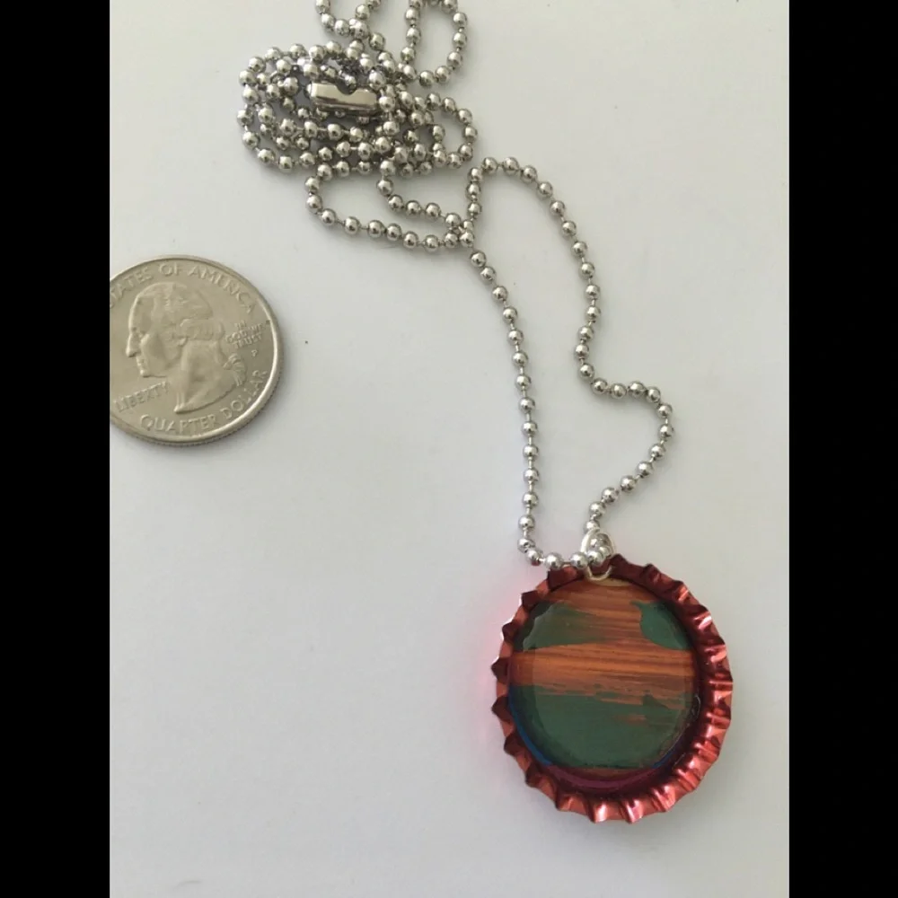 OOAK‎ pink bottlecap pendant